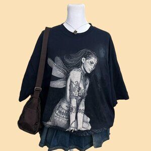 y2k navy blue goth cyber grunge fairy tshirt
